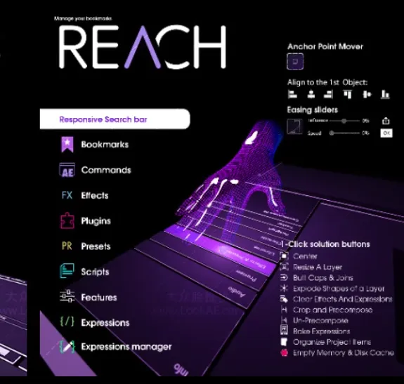 AE效果插件脚本 预设搜索图层管理表达式操作多功能工具包 REACH v2.1.19